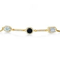 thumbnail image 2 of Gem Stone King 1.55 Ct Oval Sky Blue Aquamarine Black Onyx 18K Yellow Gold Plated Silver Bracelet for Women, 2 of 3