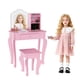 thumbnail image 3 of Juego de Tocador de Maquillaje para Niñas con Espejo y Taburete - Juguete de Madera con Cajón y Organizador, para Niñas de 3 a 9 Años, Incluye Accesorios de Maquillaje de Juguete, rosa, 3 of 26