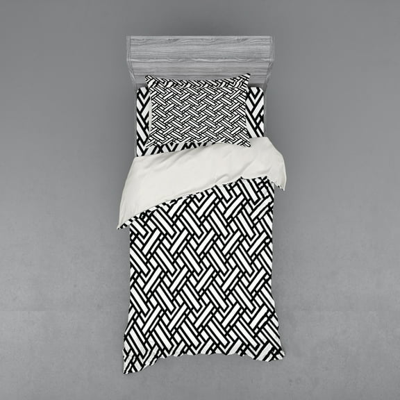 Ambesonne Black and White Bedding Set 3 Pcs, Stripes Pattern, Twin, Black White