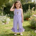 thumbnail image 2 of CUZIBR Girls Toddler Baby Jumpsuits Outfits Easter Egg Bunny Embroidery Plaid Ruffles Summer Flared Pants Suspenders Cute Overalls Romper Holiday Onesies Bell Bottoms Dailywear,Purple,12-18 Months, 2 of 4
