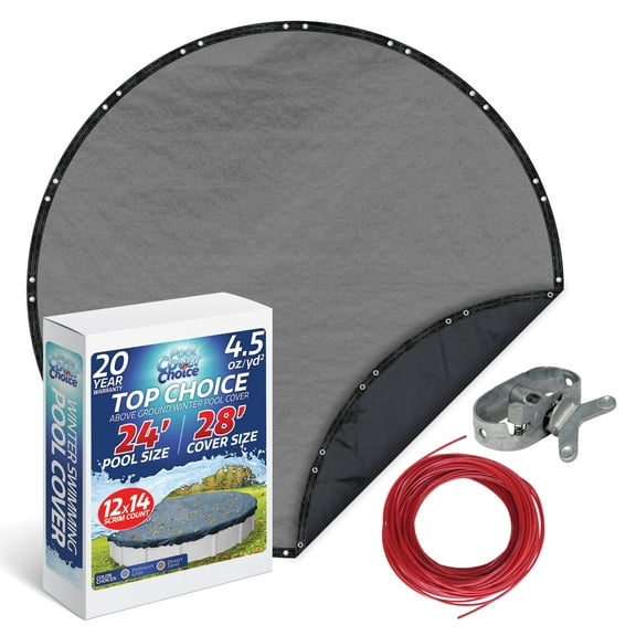 Winter Swimming Pool Cover for 24 ft Aboveground Round Pool Size, Top Choice Series, Solid Material, Color - Platinum Gray, Pool Cover Choice 3024-4CHOICE
