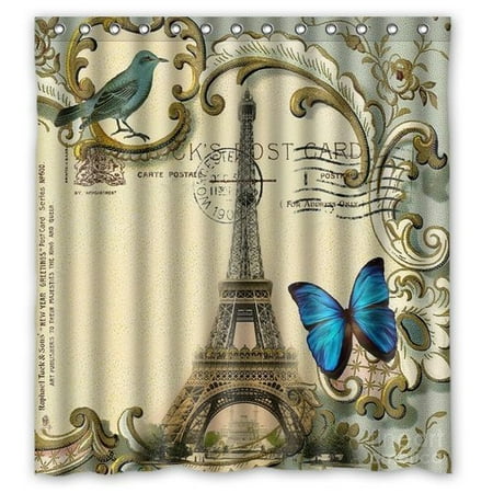 Greendecor Blue Butterfly Modern Paris Eiffel Tower Waterproof