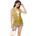 thumbnail image 2 of Womens Floral Crochet Cardigan Lace Trim Sleeveless Open Front Vest, Large, Yellow, 2 of 6