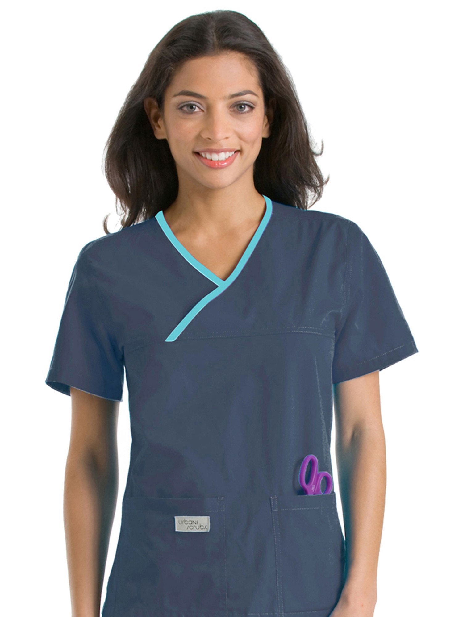 Urbane Scrubs 9534 Womens Double Pocket Crossover Top, Steel Grey With