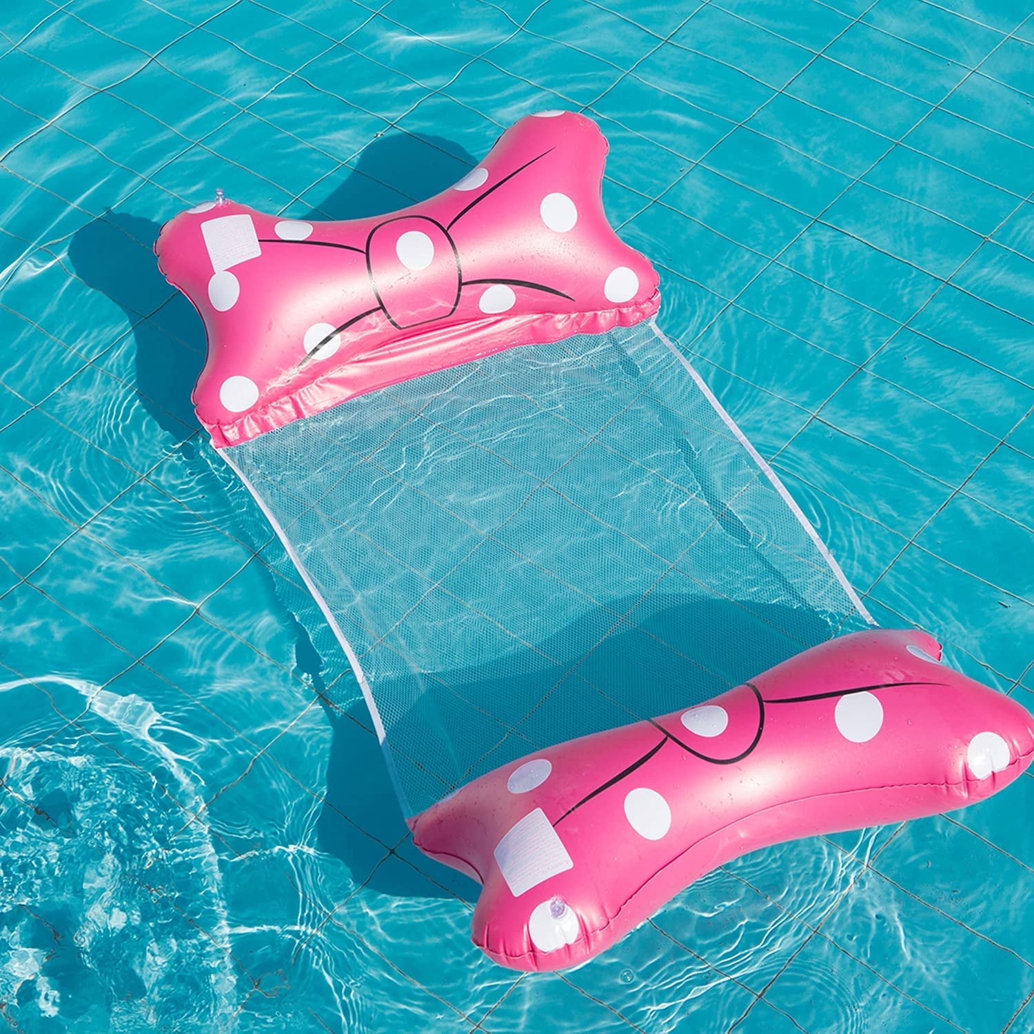 Fun Time Happy Summer Pool Floating Hammock for Relaxation with Portable Air Pump – Pink