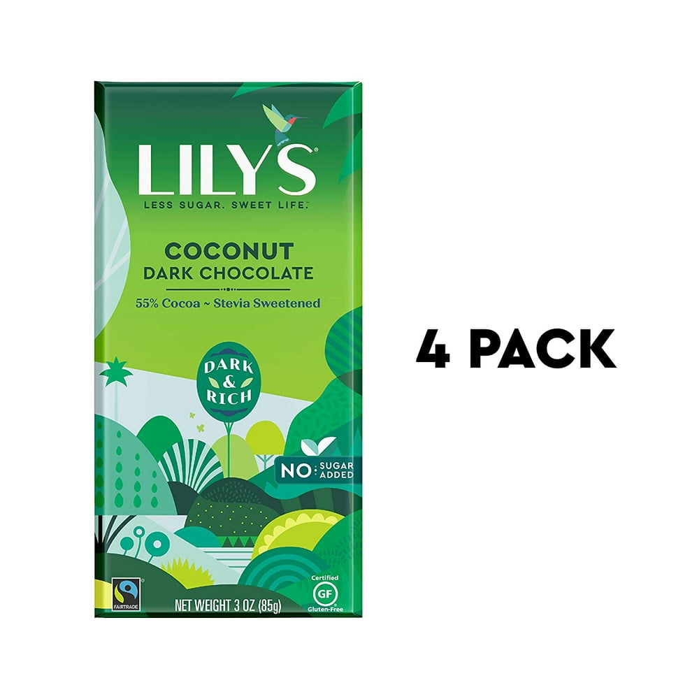 Coconut Dark Chocolate Bar by Lilys Sweets | Stevia Sweetened, No Added