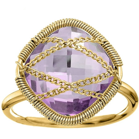 5th & Main 18kt Gold over Sterling Silver Hand-Wrapped Squared Amethyst Stone Ring