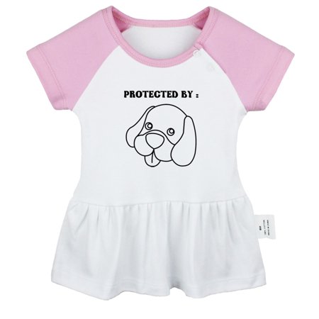 

iDzn Protected by Dog Funny Dresses For Baby Newborn Babies Skirts Infant Princess Dress 0-24M Kids Graphic Clothes (Pink Raglan Dresses 6-12 Months)