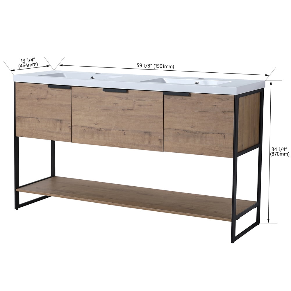 Kepooman 59" Bathroom Vanity, Modern Floating Bathroom Cabinet with Doors and Drawer, Imitative Oak Kepooman 59" Bathroom Vanity, Modern Floating Bathroom Cabinet with Doors and Drawer, Imitative Oak