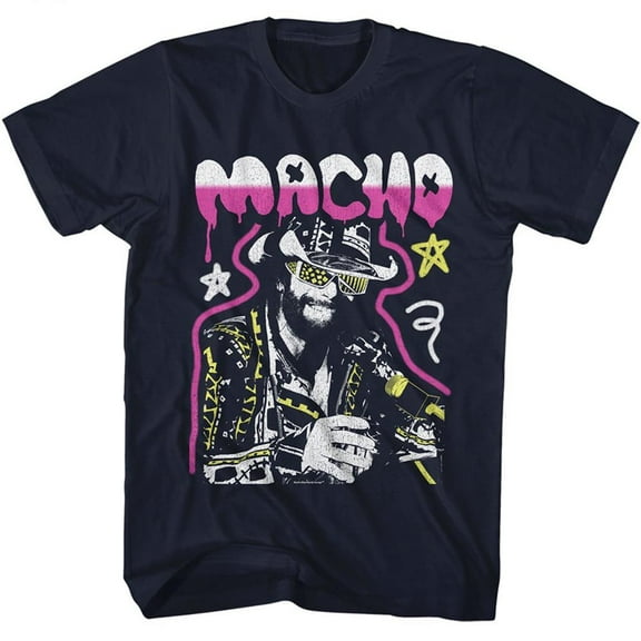 Macho Man Graffiti Distressed Navy Adult T-Shirt 5Xl
