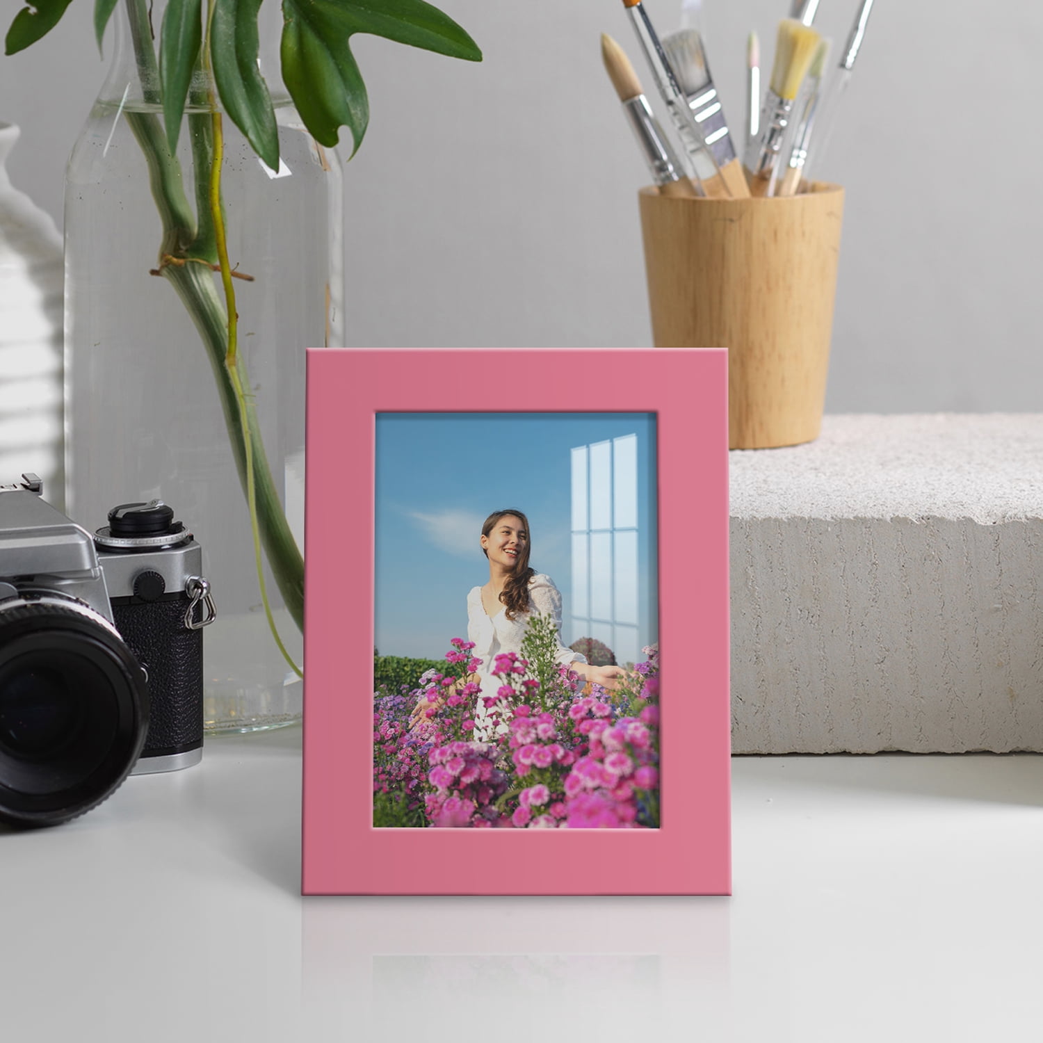 Modern 3.5 in. x 5 in. Hot Pink Picture Frame (Set of 2)
