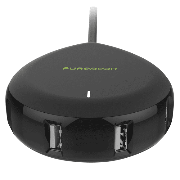 PureGear Universal 4-Port USB Charging Station Hub with Patented Charge Technology for iPhone, Cell Phone, Galaxy, Android, iPad, Tablet, Macbook, etc (3xUSB-A/2.1A, 1x USB-C/3A)