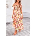 thumbnail image 4 of Vestido PRETTYGARDEN Floral Naranja con Fruncido y Volantes Midi Talle S, 4 of 8