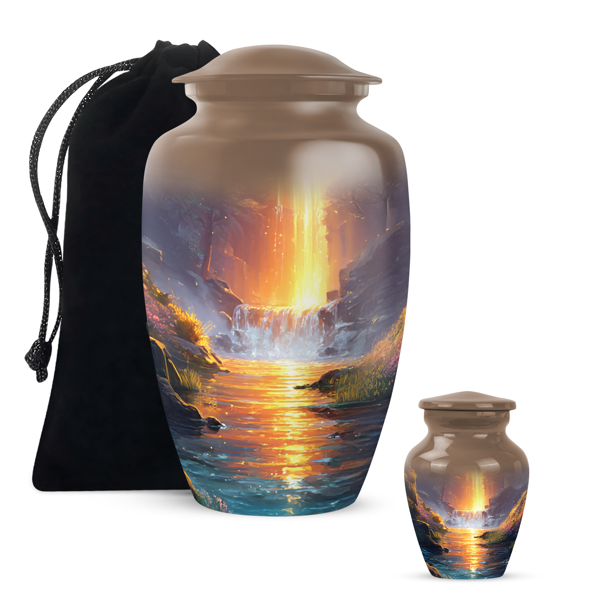 Waterfall Cremation Urn For Human Ashes Female, Brown Urn For Human Ashes Adult Male, Large Decorative Urns For Man And Woman, Funeral Urns For Adult Female Mother, 10 Inch
