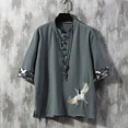 thumbnail image 2 of Camiseta de manga corta de lino y algodón bordada para hombre de estilo chino, chaqueta de traje Tang de corte fino, camiseta de manga corta de lino y algodón, 2 of 5