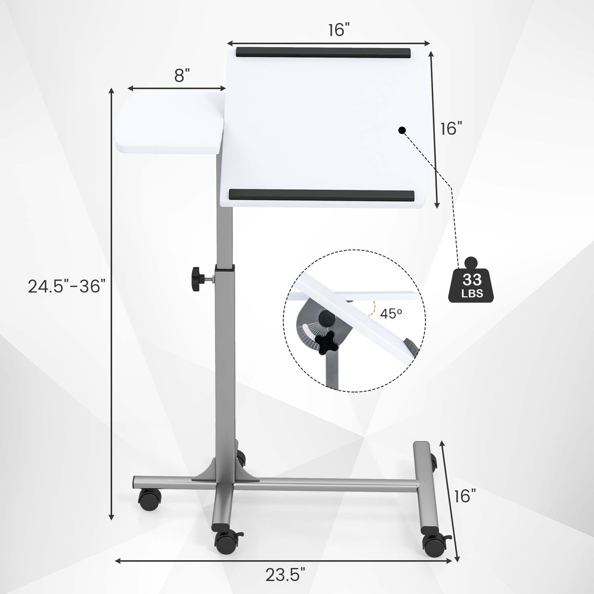 Costway Adjustable Sit to Stand with Laptop and Books Mobile Desk, White