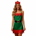 thumbnail image 2 of Christmas Elf Outfits Set Elegant Party Apron Dress With Lace Trim And Detachable Hat For Themed Events And Role Playing Dark Green One Size, 2 of 9