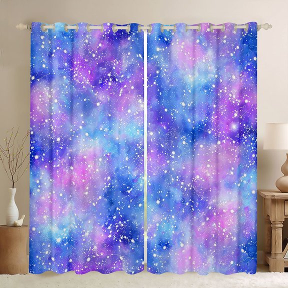 Homewish Children Teens Girls Universe Galaxy Blackout Curtains Set of 2 (52x84 Each),Abstract Gradient Window Curtains,Starry Sky Curtains and Drapes,Microfiber Bedroom Decor