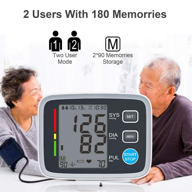  ALPHAGOMED Accurate Blood Pressure Monitor for Upper arm  Adjustable BP Cuff for Home Use Automatic Upper Arm Digital Machine 180  Sets Memory Includes Batteries and Carrying Case : Health & Household