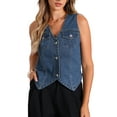 thumbnail image 1 of Chaleco sin mangas de mezclilla para mujer INSPIRE CHIC con cuello en V y botones, casual con bolsillos, talla XS, azul, 1 of 6