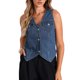 thumbnail image 1 of INSPIRAR ELEGANTE Chaqueta de mezclilla sin mangas, cuello en V, botón hacia abajo, casual con bolsillos, chaleco M azul, 1 of 6