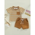 thumbnail image 3 of Musuos Baby Boys Short Set, 6 12 18 24M 3T Short Sleeve Stripes T-shirt with Elastic Waist Shorts Summer Outfit, 3 of 8