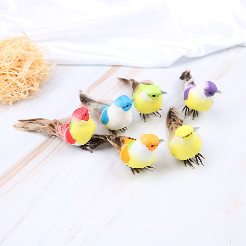 Artificial feather birds nest decorative mini swallows home garden ornaments CA 