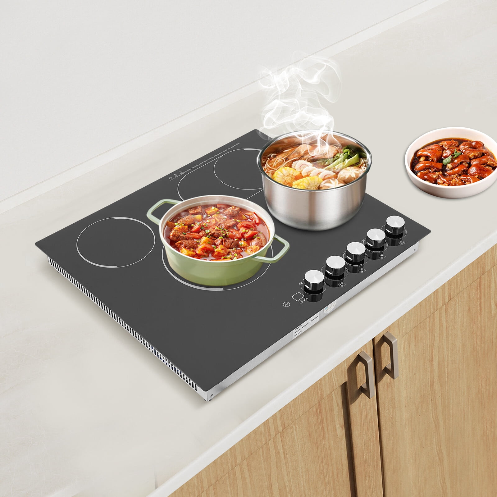 4 Burners Knob Control Electric Cooktop Black Electric Cooktop Kitchens Cabins Snack Bars Offices