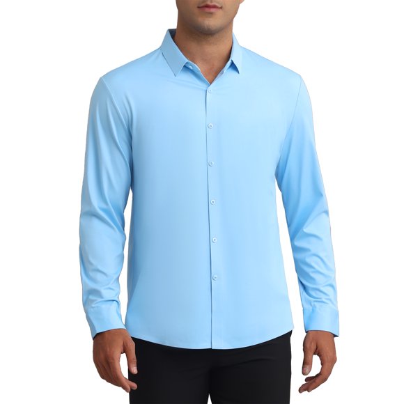 INSPIRE CHIC Men's Long Sleeve Button Down Solid Color Business Formal Dress Shirt M Light Blue