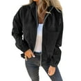 thumbnail image 3 of Women'S Solid Color Corduroy Jacket Minimalist Style Hooded Zip Front Coat Casual Outerwear Black S, 3 of 7