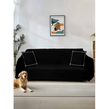 Pure Black Couch Cover Simple Solid Color Sofa Cover Blanket for 2 Seat Cushion Sectional Sofa Slipcover Furniture Protector for Living Room Bedroom 71 x102