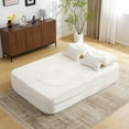 thumbnail image 2 of Queen Size White Floor Sofa with 4 Pillows, Plush Fabric Futon Sofa Couch, High-Density Foam Folding Mattress for Living Room,Guest, Bedroom,No Assembly Required, 2 of 8