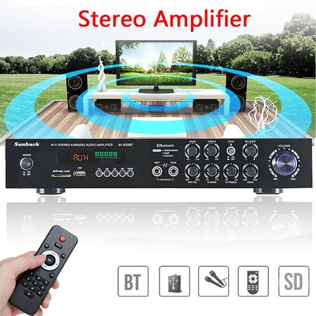 110V 1120W 5CH 4-16Ohm Home Theater Amplifier B luetooth 4.0 AV Surround HIFI Stereo+RC Karaoke with Integrated Radio Receiver & Remote Control, LED Display, Support FM/AM