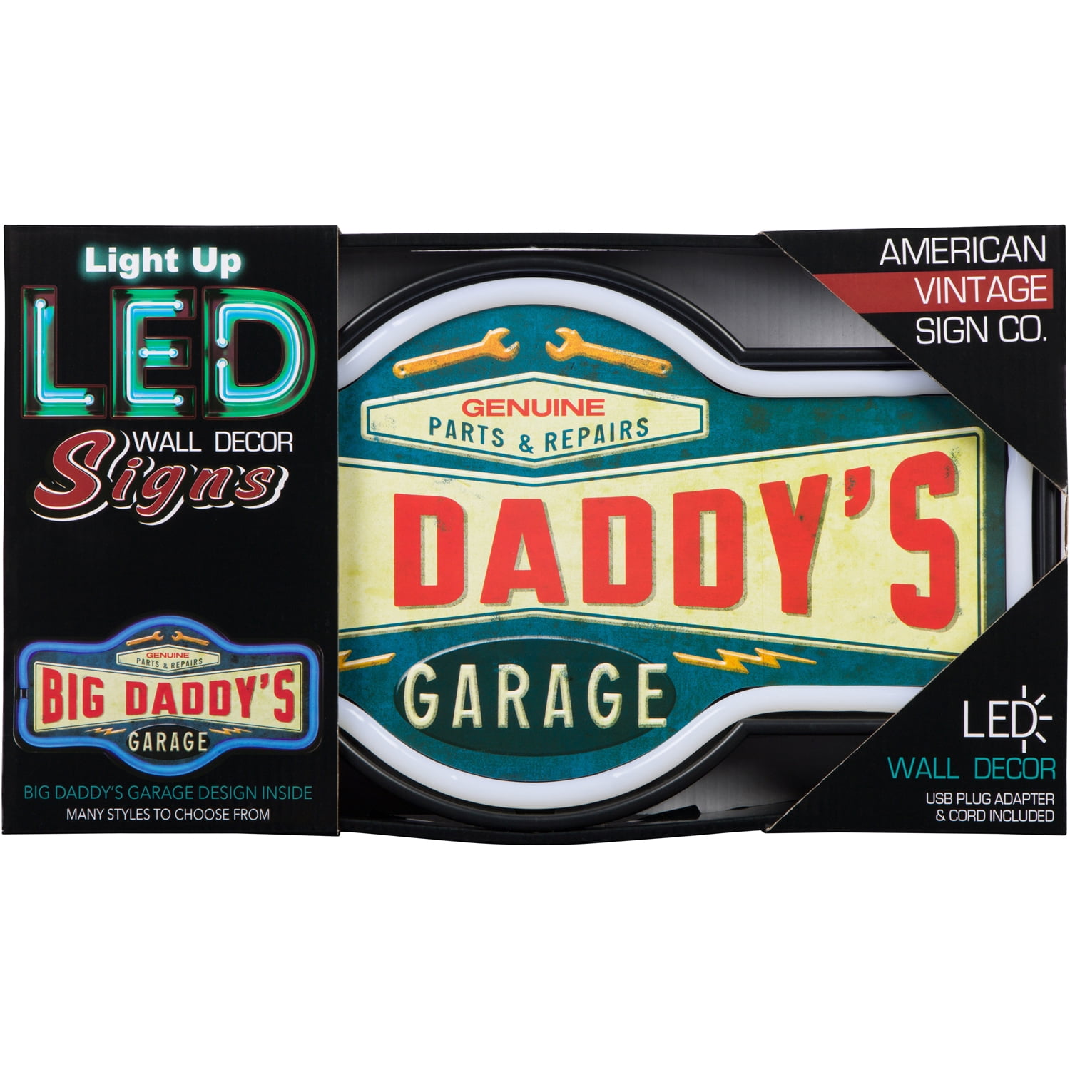 Big Daddy’s Garage LED Neon Sign Vintage Inspired Retro Wall Decor for the Home, Game Room, Bar, or Man Cave (17” x 9.5” x 2”)