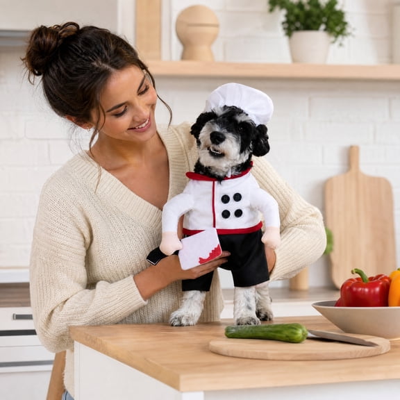 2 Pack, Small Dog Halloween Chef Outfit with Dog Hat, Halloween for Dogs and Cats, Dress Up Clothes for Halloween Party, White, 12 Inch, 1 Piece