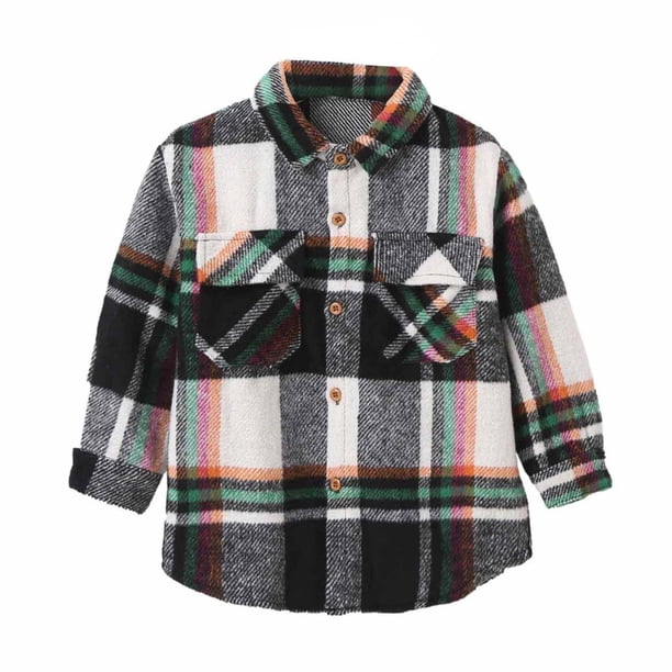 Abrigo De Invierno Para Niños Y Niñas, Camisa De Franela Para Niños, Chaqueta A Cuadros, Manga Larga, Solapa Con Botones, Prendas De Vestir Exteriores Odeerbi LM103-2747