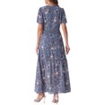 thumbnail image 3 of INSPIRE CHIC Women's Floral Patterned Smocked Square Neck Ruffle Swing Beach Boho Maxi Dress L Grey Blue, 3 of 6