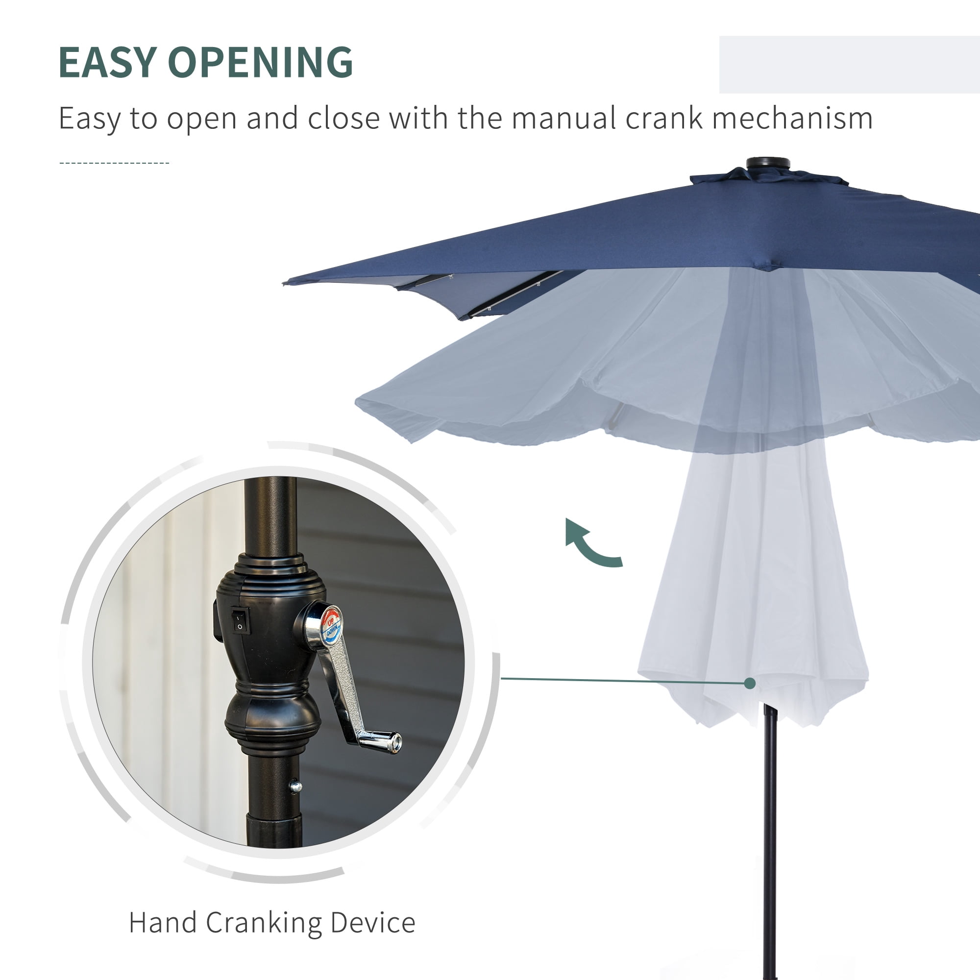 Outsunny 9' x 7' Solar Umbrella, Patio Umbrella with LED Lights, Blue