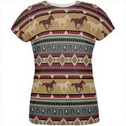Southwestern Wild Horses Pattern All Over Womens T Shirt Multi MD