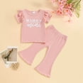 thumbnail image 2 of mgoYE Baby Girl Summer Outfits 12M-5T Short Sleeve Mama's Mini Trim Floral Tops + Flare Pant Set Infant Clothes(Pink,18-24 Months), 2 of 6