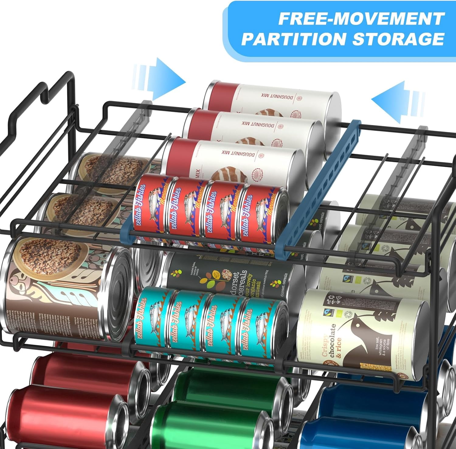 stusgo 2 pcs 4 Tiers Stackable Can Rack Organizer, Wear-Resistant Upgrade Beverage Food Can Dispenser Holder Holds up to 48 Cans for Kitchen Cabinet and Pantry (Black)