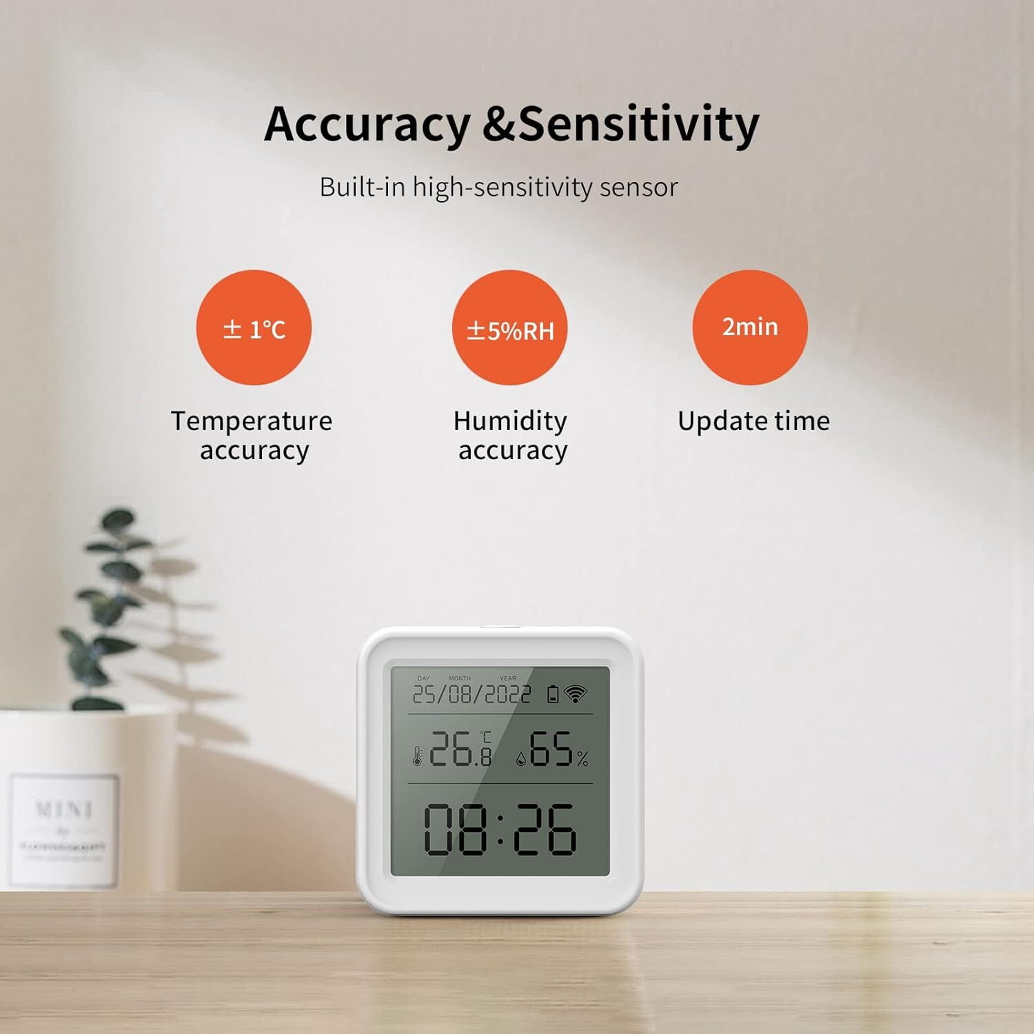 WiFi Indoor Thermometer Hygrometer, Digital Humidity Meter and Temperature Sensor with App Control, Free Data Storage, Notification Alerts for Home, Baby Room, Cellar, Greenhouse