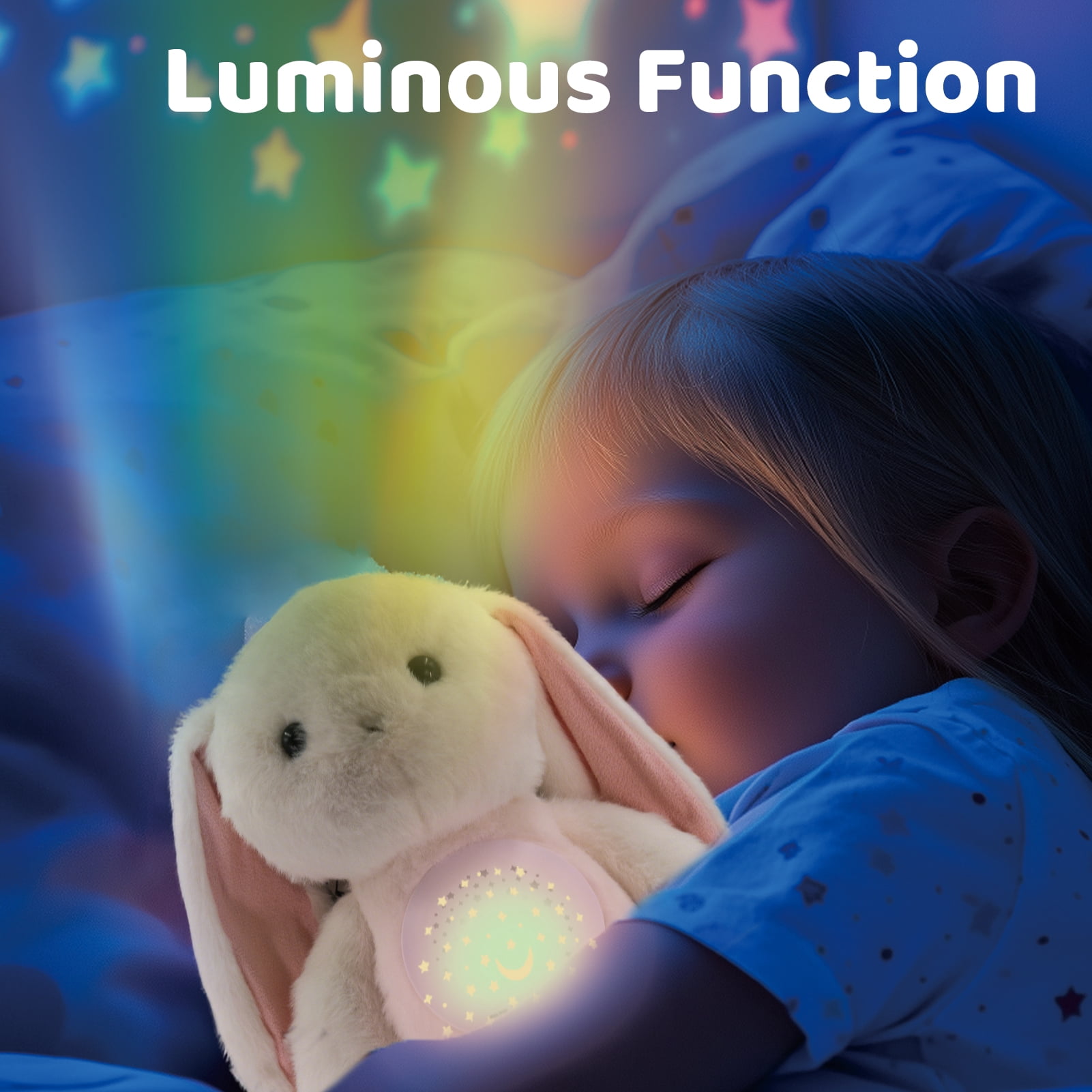 LINXUXIE Musical Rabbit Plush Toy with Soothing Light & Sound, Soft Stuffed Animal for Newborn to Toddler 0-36 Months