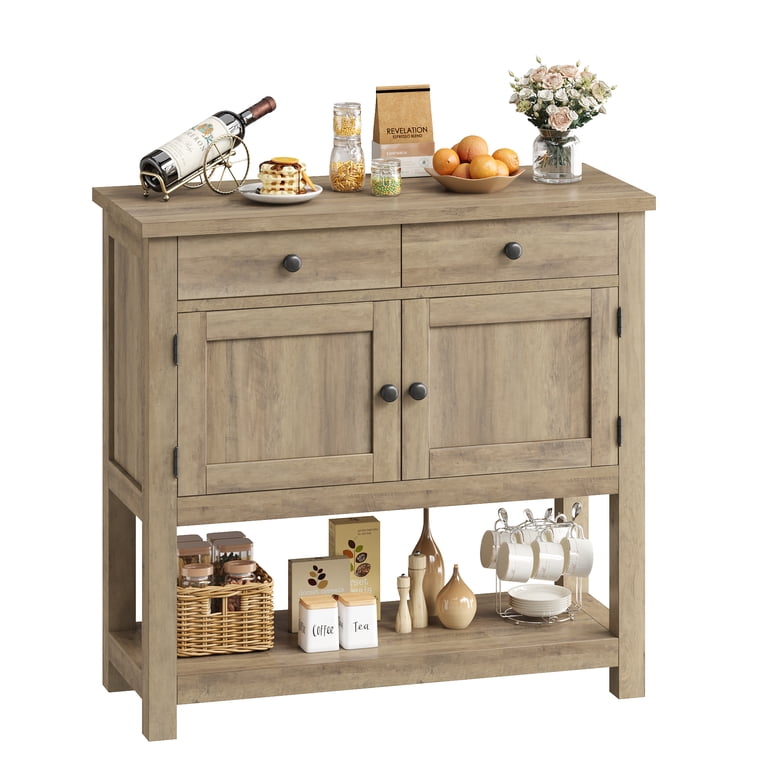 Homfa Farmhouse Console Table, Wood Foyer with 2 Drawers, 2 Doors