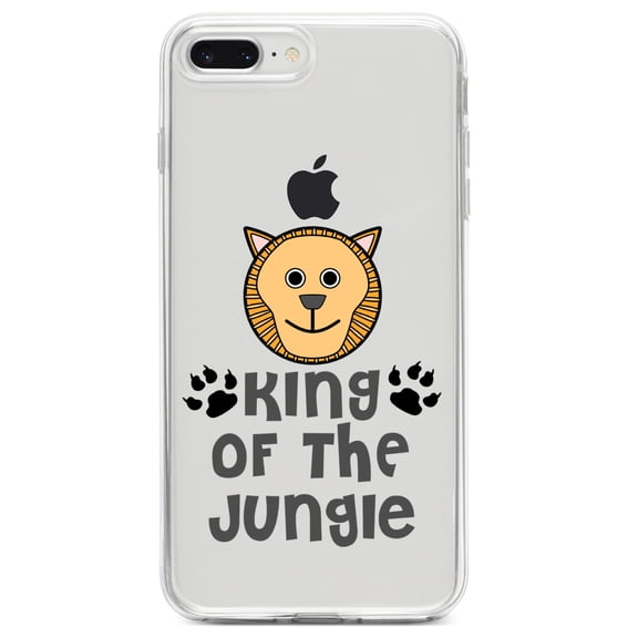 DistinctInk Clear Shockproof Hybrid Case for iPhone 7 PLUS / 8 PLUS (5.5" Screen) TPU Bumper Acrylic Back Tempered Glass Screen Protector - King of the Jungle - Lion
