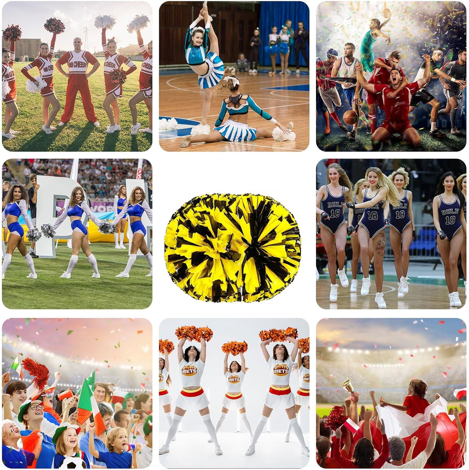 20 Pack Cheerleading pom poms,Handheld Cheer pom poms, Sports Cheer Plastic Pom Poms Cheerleading for Sports Team Spirit Cheering (Black+Green)