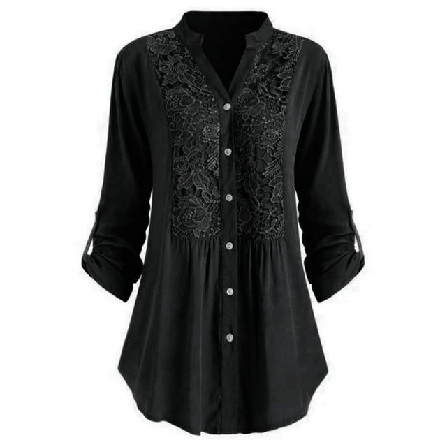 Womens Plus Size Clearance Women Ladies Large Size Button Lace V Neck Long Sleeve Shirt Blous