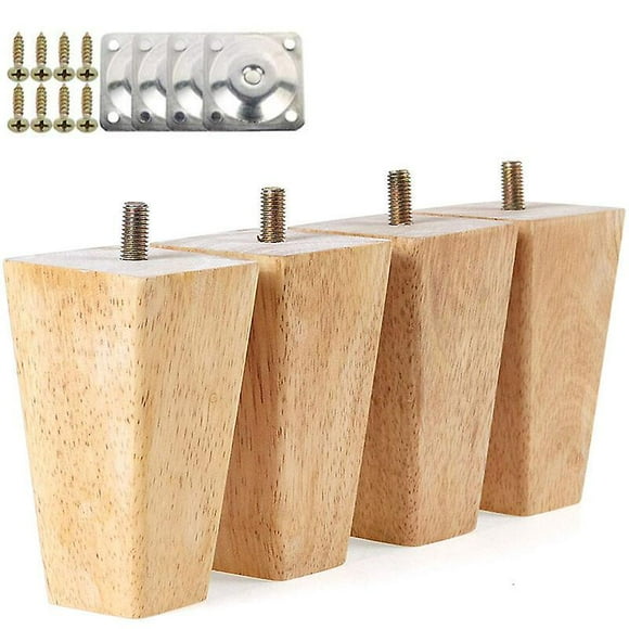 Dww-4 Pcs Pieds De Meuble En Bois 10cm Pieds De Armoire Lit Avec Plaques De Montage Et Vis