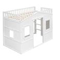 thumbnail image 4 of Twin Loft Bed with Ladder, White Solid Wood House Bunk Bed Frame for Teens, Space Saving Design with Guard Rails, No Box Spring Needed, 4 of 10