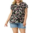 thumbnail image 5 of Unique Bargains Women's Plus Size Floral Ruffle Trim V Neck Layered Sleeve Top, 5 of 7